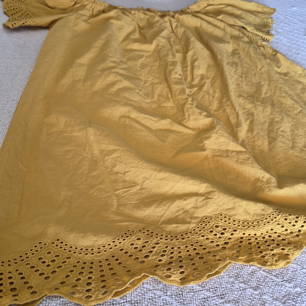 Yellow Off-Shoulder Dress with Eyelet Details - Picture 3 of 5